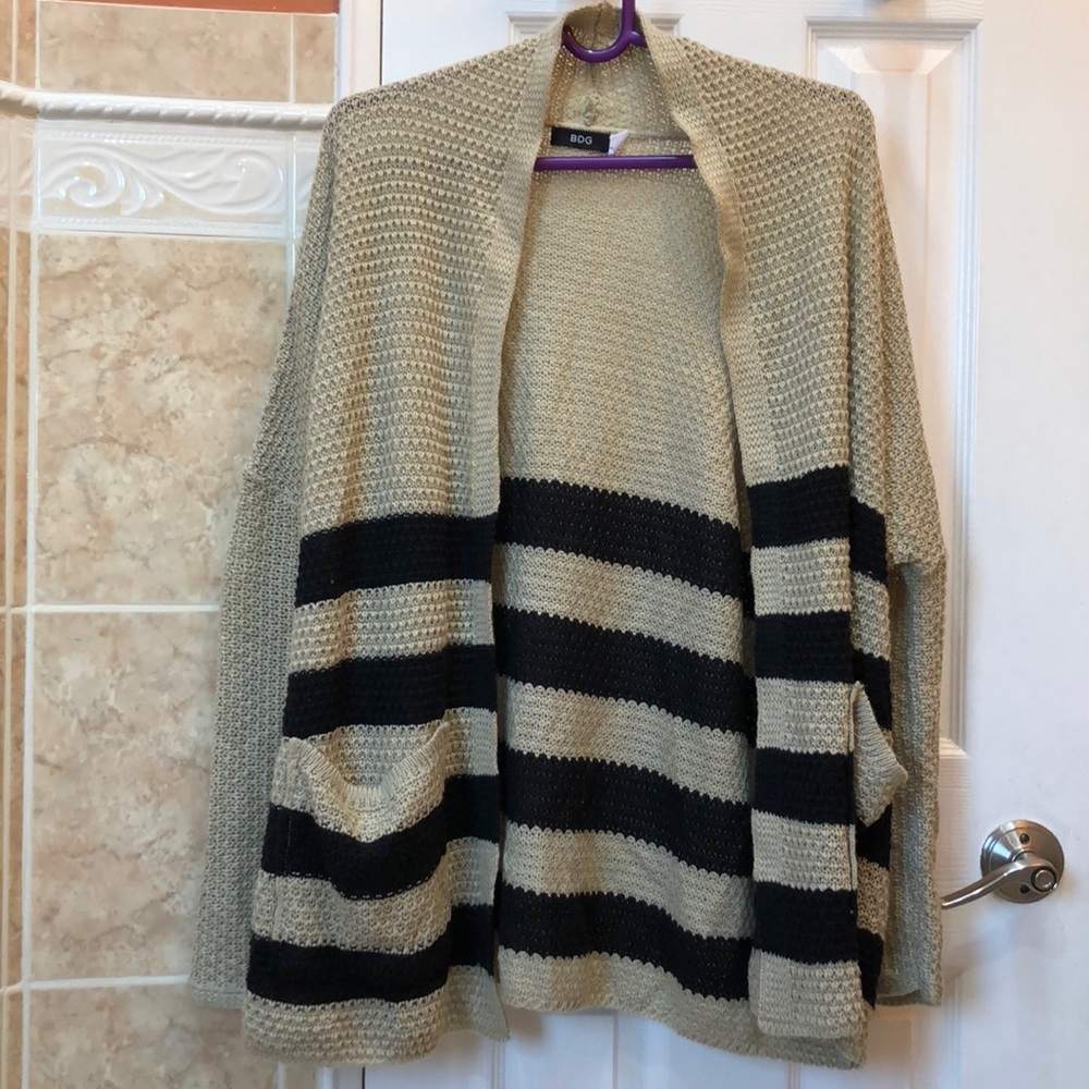 BDG Cream Striped Oversized Cardigan